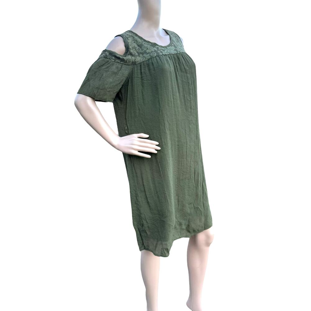 Speed Control Green Cold Shoulder Lace Dress L